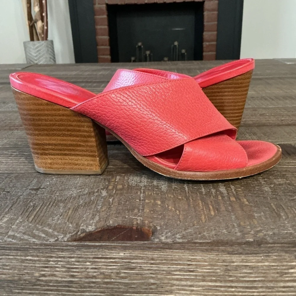 Kate Spade Felda Leather Criss Cross Open Toe Block Heel Sandals Slides Red 8